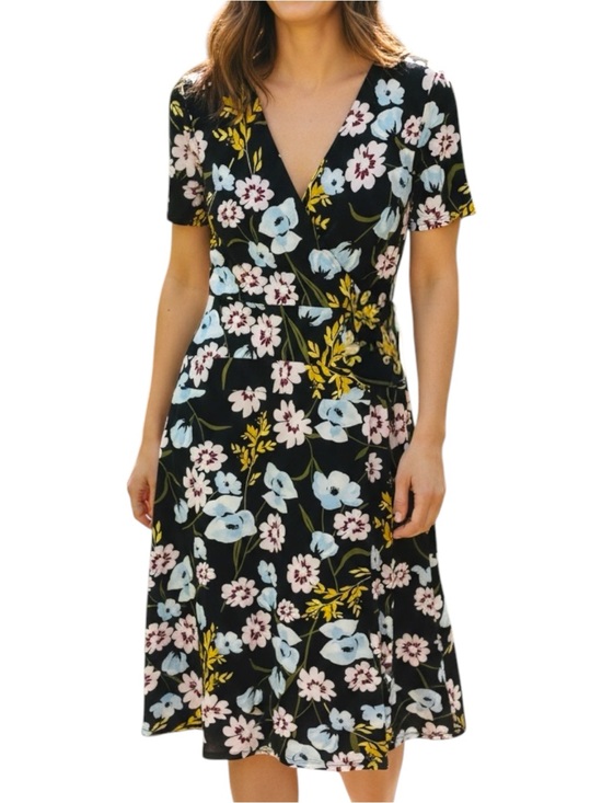 Ann Taylor Dresses & Skirts - Ann Taylor Factory Sz XL Navy Floral Faux Wrap Short Sleeve Dress Career Party
